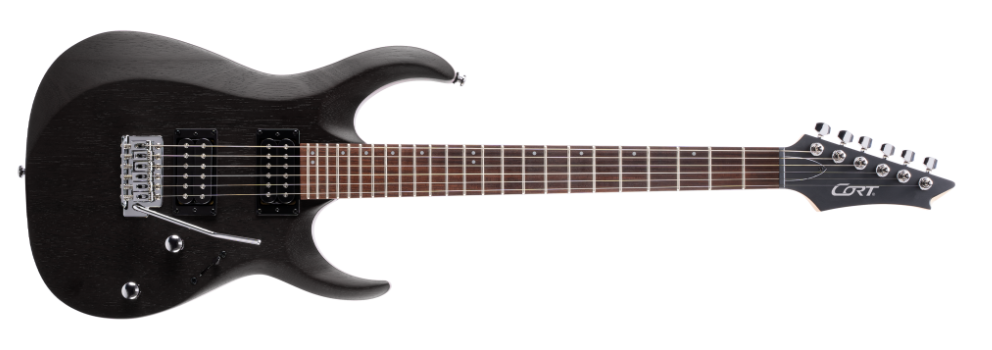 GUITARRA ELECTRICA CORT, ACABADO PORO ABIERTO, MADERA MERANTI, ARCE, JATOBA, COLOR NEGRO, INCLUYE FUNDA