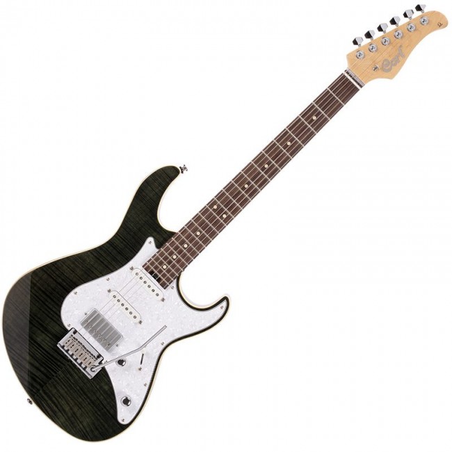 GUITARRA ELECTRICA CORT, HSS, ARCE FLAMEADO, COLOR TRANS BLACK, INCLUYE FUNDA