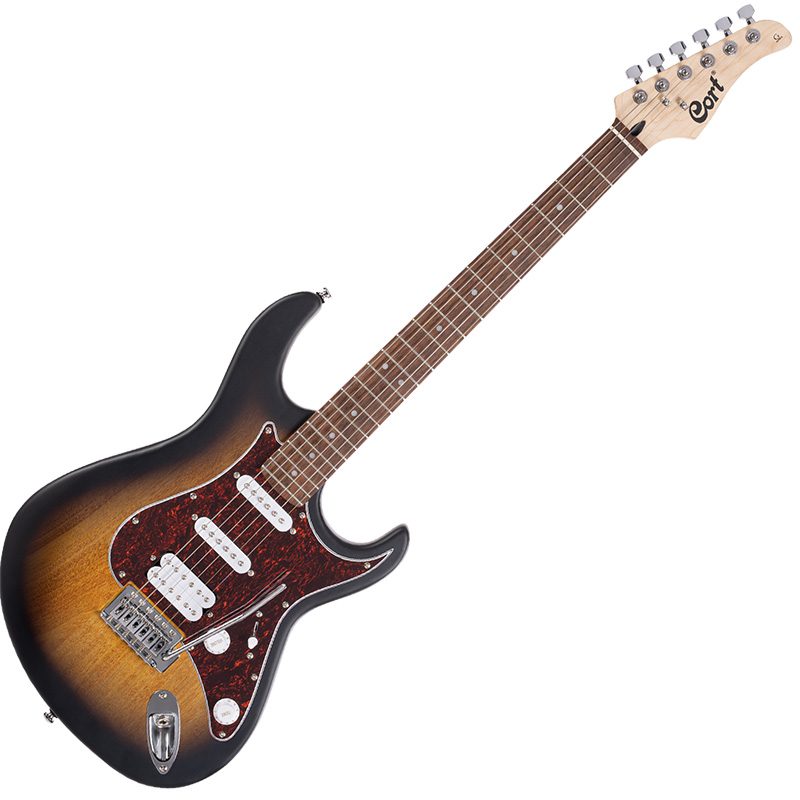 GUITARRA ELECTRICA CORT, MADERA ALAMO, ARCE, JATOBA, COLOR SUNBURST PORO ABIERTO, INCLUYE FUNDA