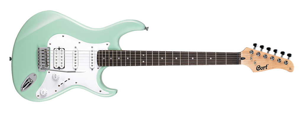 GUITARRA ELECTRICA CORT, MADERA ALAMO, ARCE, JATOBA, COLOR VERDE CARIBEÑO, INCLUYE FUNDA