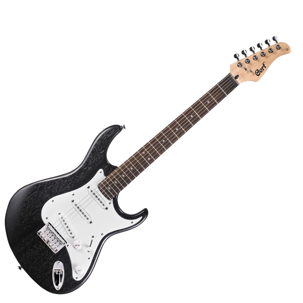 GUITARRA ELECTRICA CORT, STRATOCASTER, ACABADO PORO ABIERTO, NEGRO, INCLUYE FUNDA