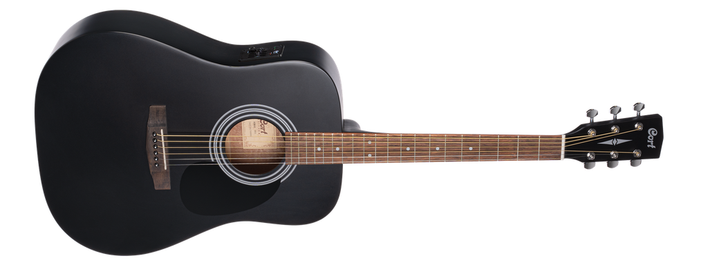 GUITARRA ELECTROACUSTICA CORT, COMBINACION DE MADERA ABETO, CAOBA, COLOR NEGRO, CON FUNDA