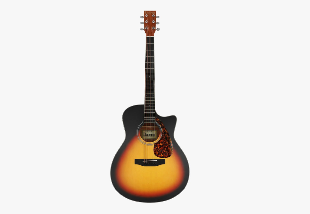 GUITARRA ELECTROACUSTICA LIVERPOOL, DE 41", CURTAWAY, COLOR SUNBURST, CON FUNDA LIVERPOOL