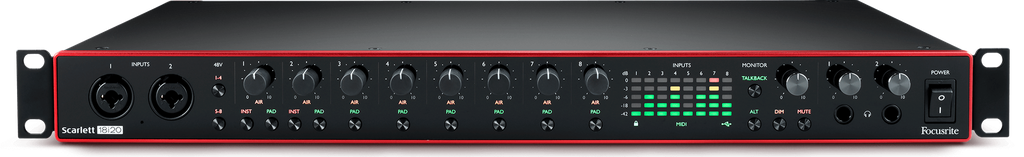 INTERFACE DE AUDIO FOCUSRITE, SCARLET, 8-IN / 8-aux OUT / 2 OUT MAIN, 24BIT, 192KHZ
