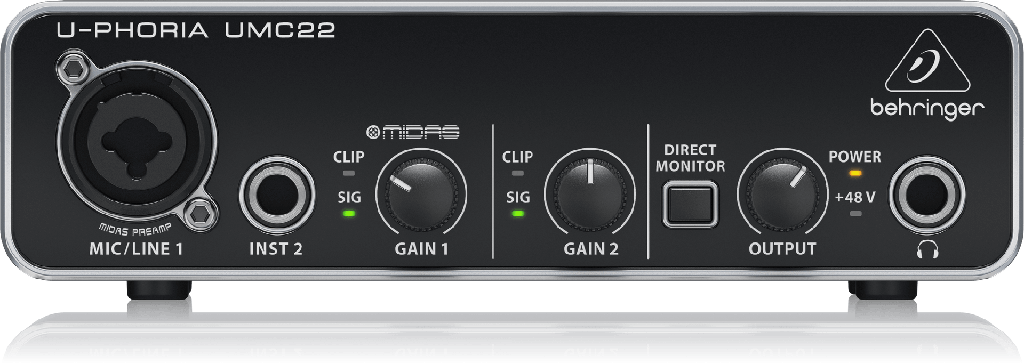 INTERFACE DE AUDIO U-PHORIA BEHRINGER, 2 ENTRADAS, 2 SALIDAS, CON PREAMPS MIDAS AUDIOPHILE 2X2 USB