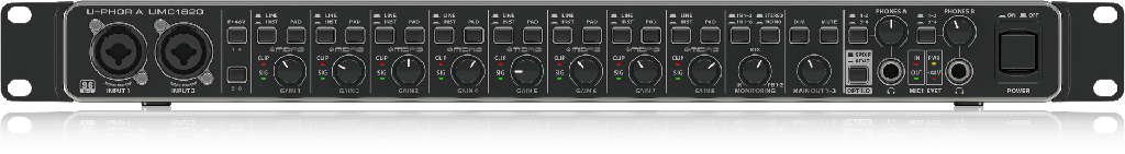 INTERFACE DE AUDIO U-PHORIA BEHRINGER, 8 ENTRADAS, 10 SALIDAS, CON PREAMPS MIDAS AUDIOPHILE 18X20 USB