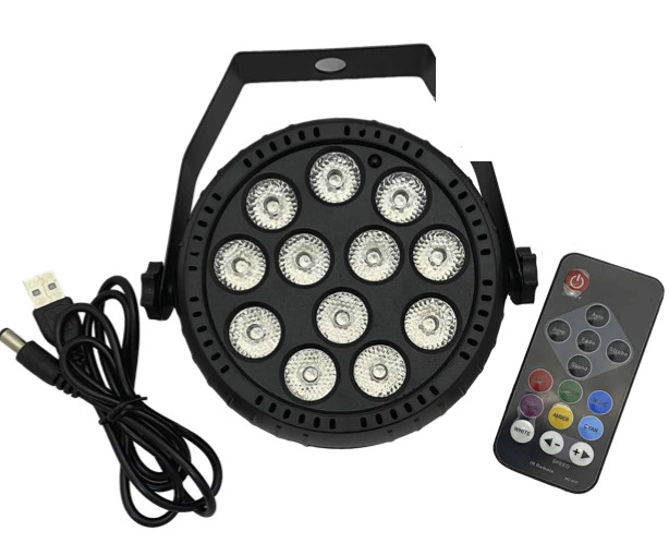 LUZ LED ZEBRA, 12 LED X3W RGB/CONTROL REMOTO, VARIOS TIPOS DE FUNCIONES.