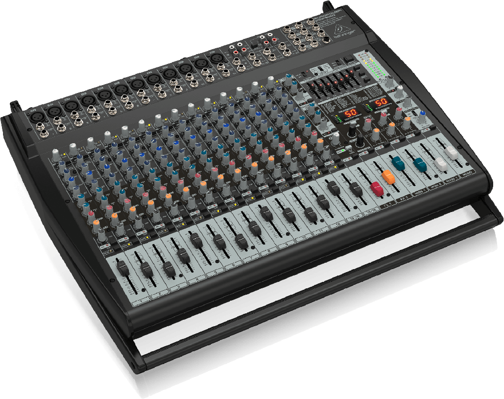 MEZCLADORA ACTIVA (CONSOLA AMPLIFICADA) BEHRINGER, 2X800 WATTS, 20 CANALES (12 XLR), EQ GRAFICO, FX, MP3/USB