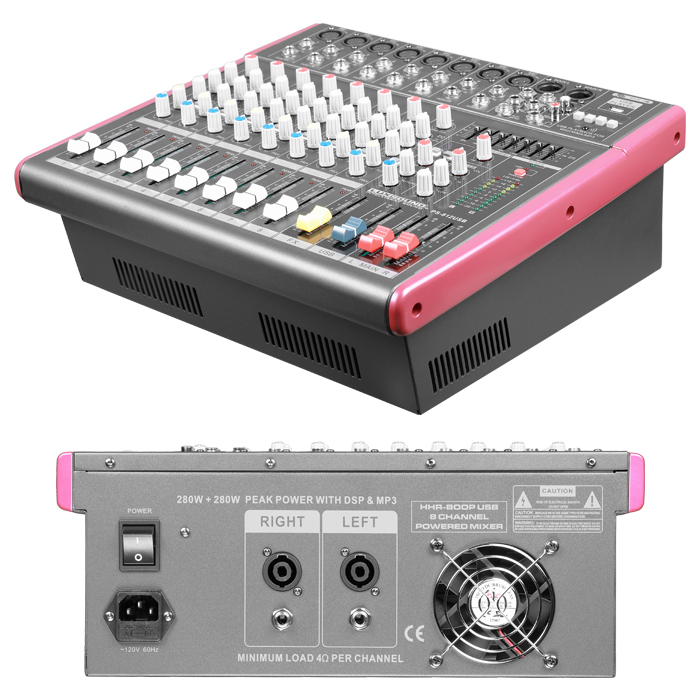 MEZCLADORA ACTIVA (CONSOLA AMPLIFICADA) LUXSOUND, 2X380 WATTS, 8 CANALES, EQ GRAFICO, FX, MP3/USB