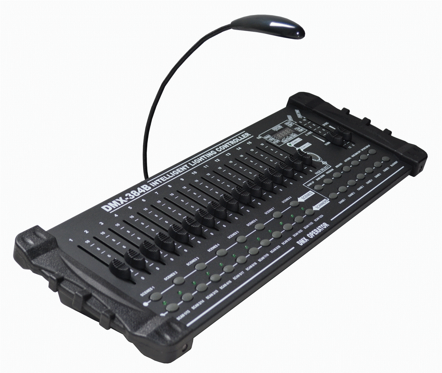 MEZCLADORA DE LUCES DMX, CONTROL DE 24 LUCES, 16 CANALES, 30 BANCOS, 8 ESCENAS,