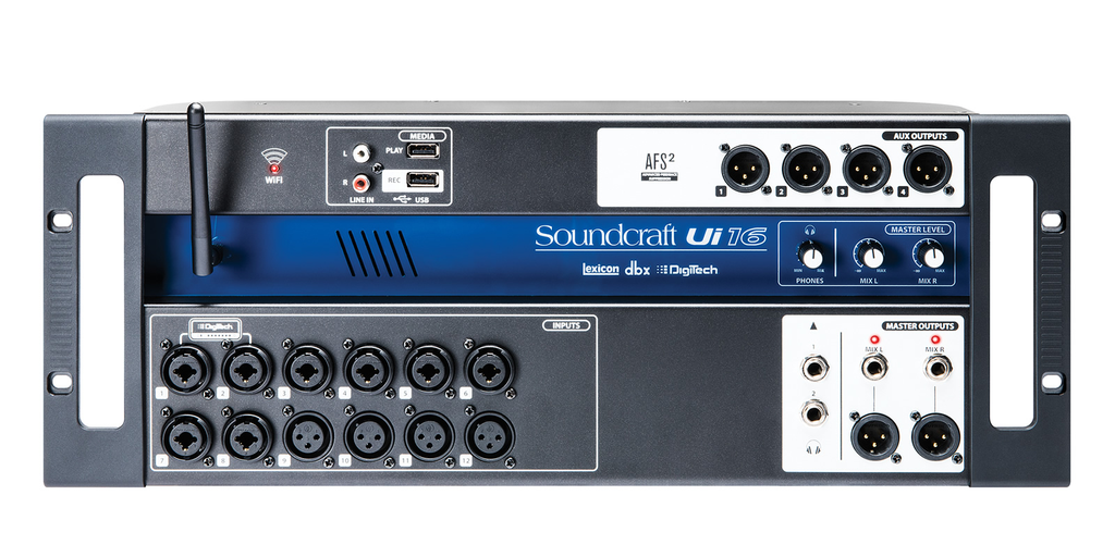 MEZCLADORA DIGITAL DE RACK SOUNDCRAFT, UI 16R, 12CPREAMP STUNDER, PROCESAMIENTO HARMAN, MODULO WIFI