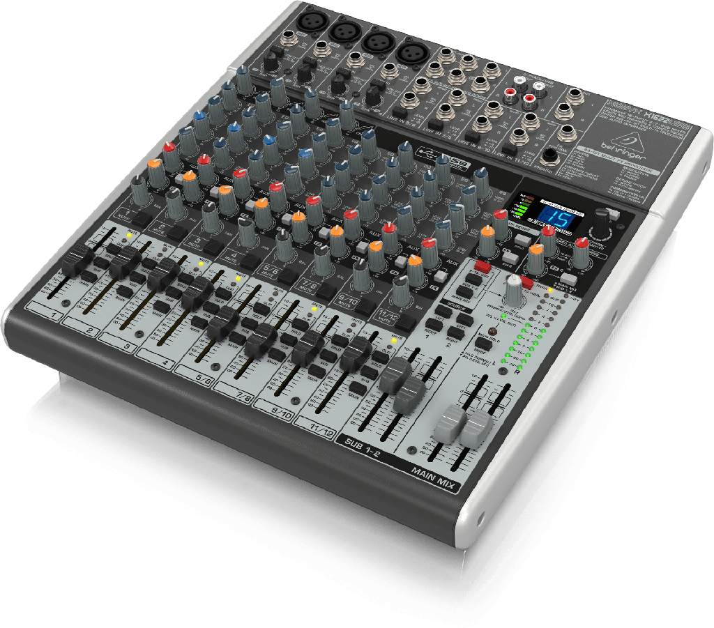 MEZCLADORA PASIVA BEHRINGER, XENYX, 16 ENTRADAS (4XLR) (4 STEREO) (RCA) 2/2 BUSES, FX, INTERFACE