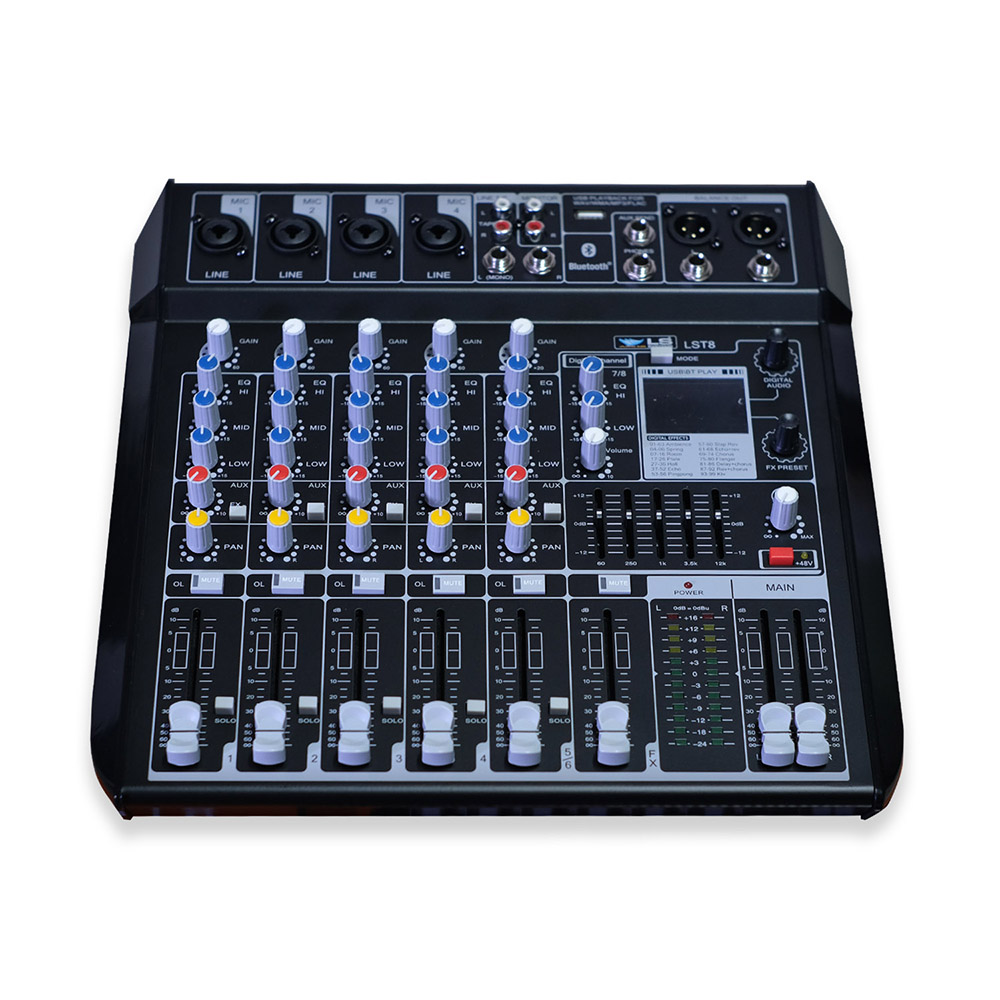 MEZCLADORA PASIVA LS SYSTEMS, 8 ENTRADAS (4 XLR) (2 STEREO), USB PLAYBACK, BLUETOOTH, FX