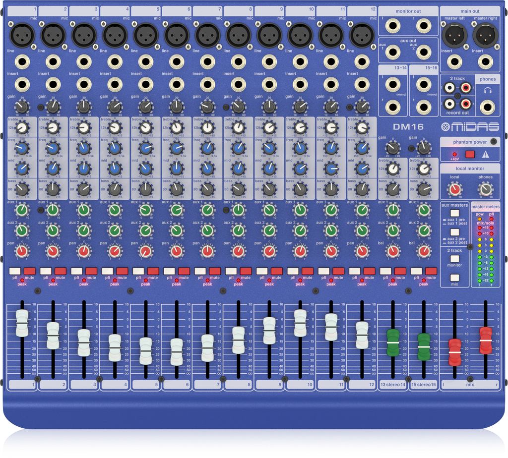 MEZCLADORA PASIVA PARA EN VIVO Y ESTUDIO MIDAS, 16 ENTRADAS (12XLR)
