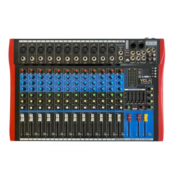 MEZCLADORA PASIVA VELA, 12 ENTRADAS XLR, EQ/USB/BT/MP3/FX/48V
