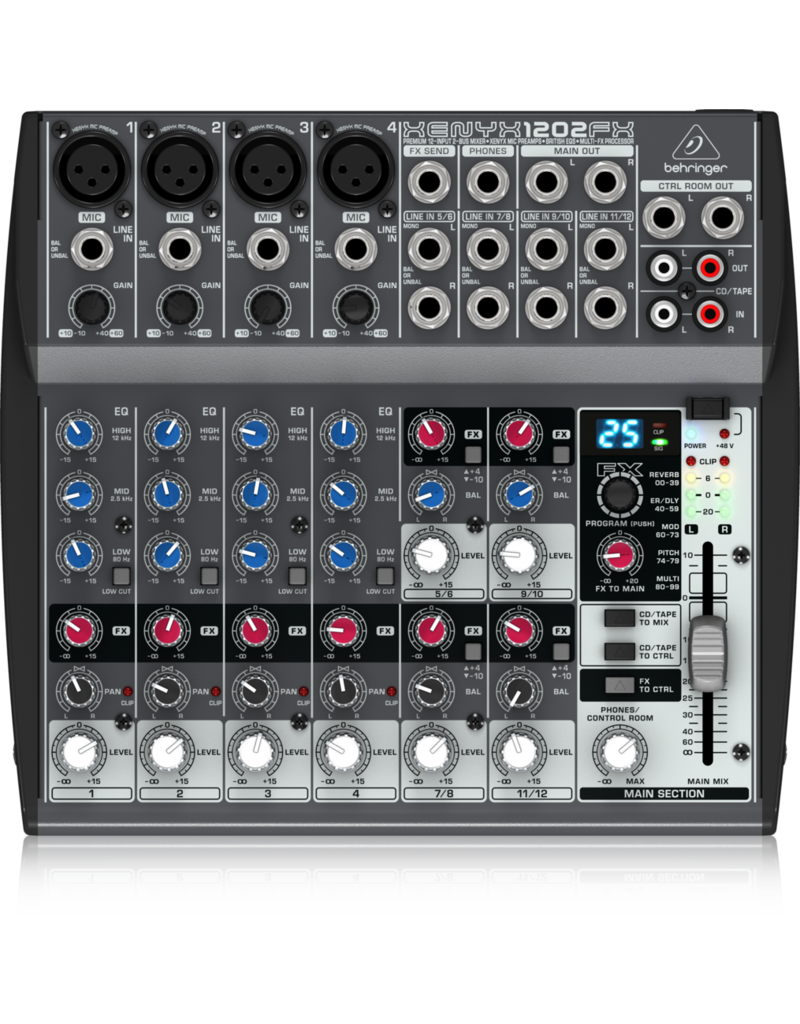 MEZCLADORA PASIVA XENYX BEHRINGER, 12 ENTRADAS (4XLR) (4STEREO) 2 BUSES, FX