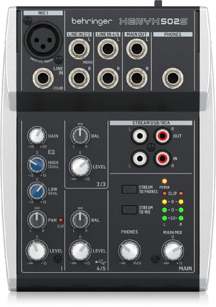 MEZCLADORA PASIVA XENYX BEHRINGER, 5 ENTRADAS (1XLR) (2STEREO), INTERFAZ USB