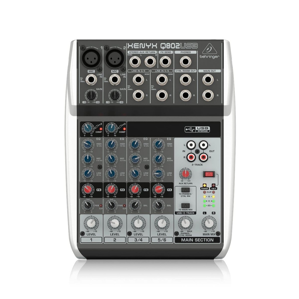 MEZCLADORA PASIVA XENYX BEHRINGER, 8 ENTRADAS (2XLR) (4STEREO) 2 BUSES, INTERFAZ USB