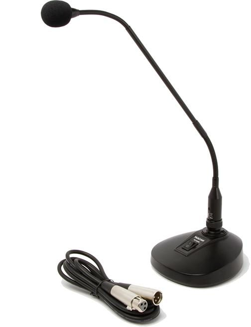 MICROFONO CONDENSADO TASCAM, CUELLO DE CISNE, COLOR NEGRO, INCLUYE BASE