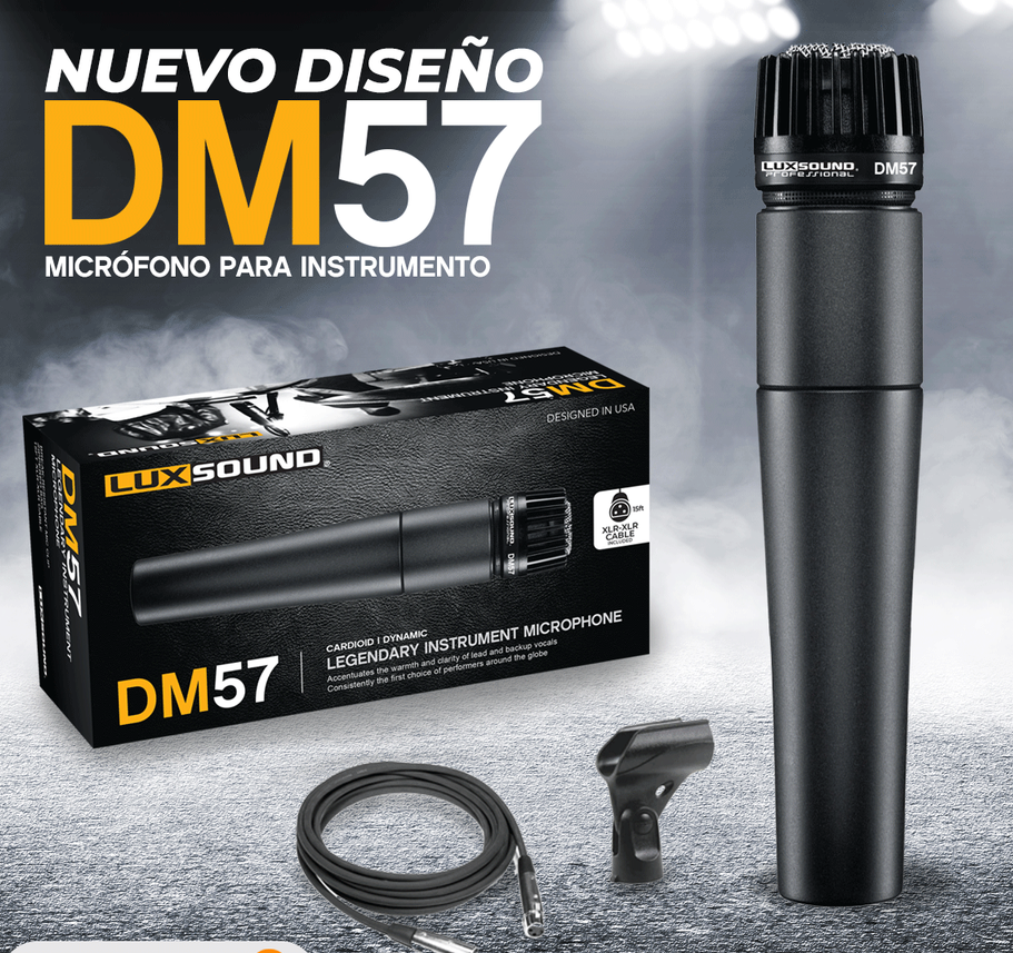 MICROFONO DINAMICO LUXSOUND, PARA INSTRUMENTO, CARDIOIDE, CHASIS NEGRO, CON CABLE XLR A XLR