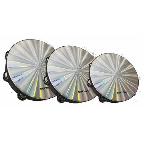 PANDERO BOCHELI, 8 PULGADAS, ARO NEGRO, DISEÑO DIAMANTADO