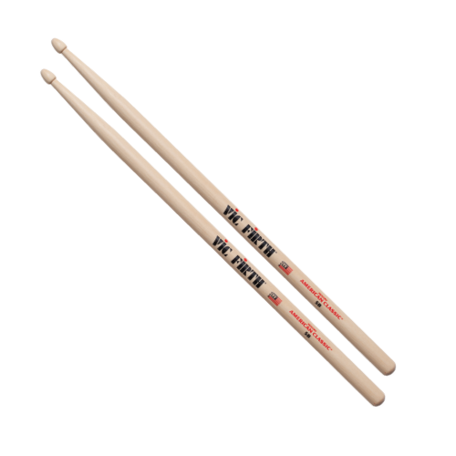 PAR DE BAQUETAS AMERICAN CLASSIC VIC FIRTH, SERIE 5B, MADERA NOGAL, PUNTA LAGRIMA, LARGO 16