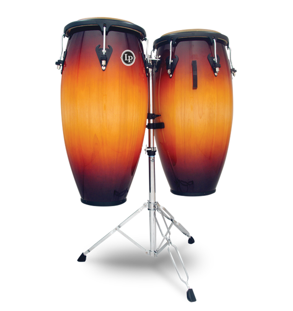 PAR DE CONGA LP, SERIE MATADOR CUSTOM, 11 + 11 3/4, MADERA Siam Oak, COLOR SONBURST, CON SOPORTE CROMADO
