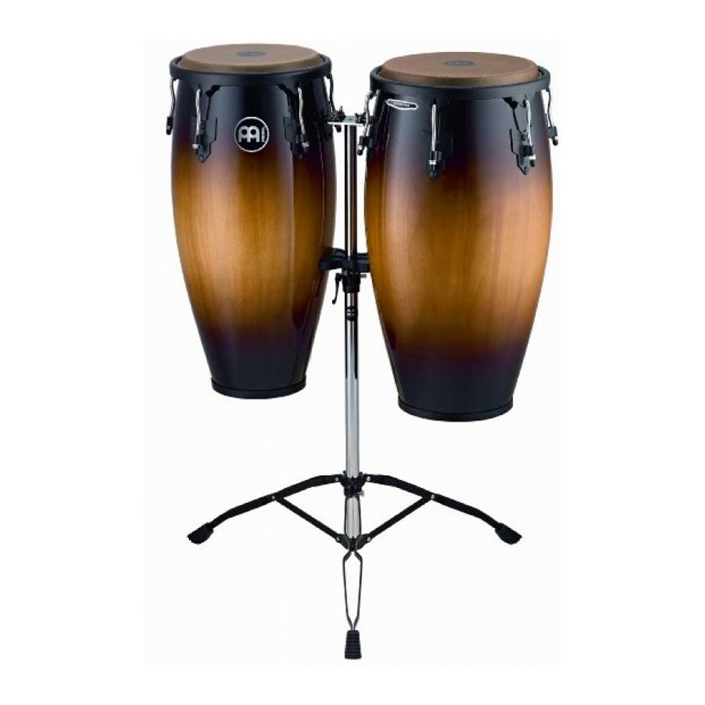 PAR DE CONGA MEINL, MEDIDAS 11 + 12, ACABADO BRILLATE, COLOR SUNBURTS CON SOPORTE