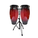 PAR DE CONGA MEINL, MEDIDAS 11 + 12, ACABADO BRILLATE, COLOR WINE RED SUNBURTS CON SOPORTE