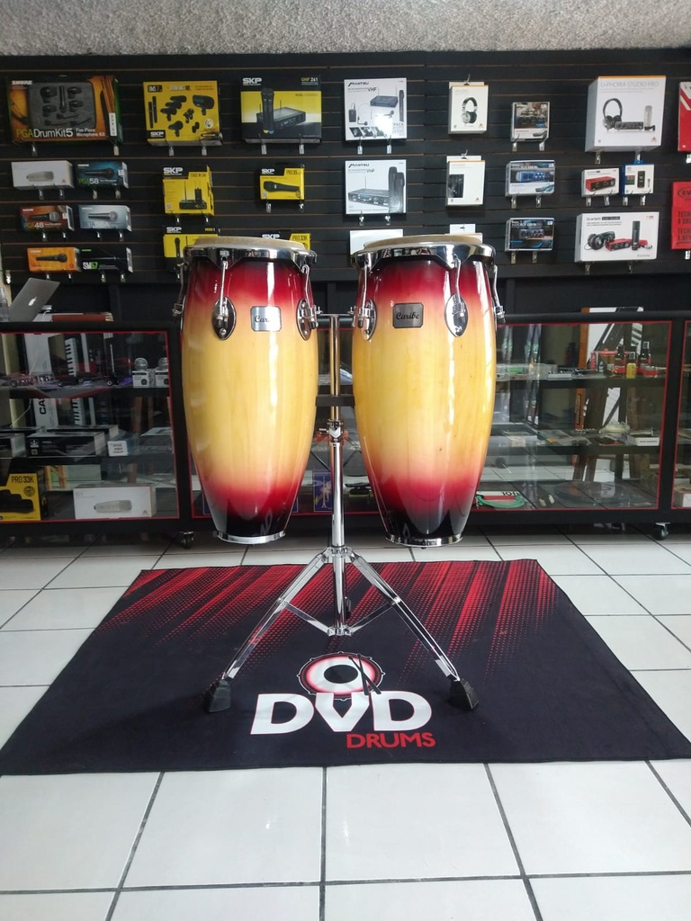 PAR DE CONGAS CARIBE, 10+11, MADERA, SUNBURST, CON SOPORTE