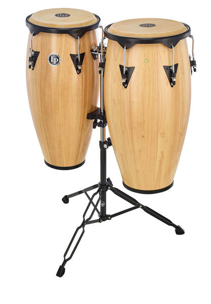 PAR DE CONGAS LP, SERIE CITY, 10+11, MADERA, COLOR NATURAL, CON SOPORTE NEGRO