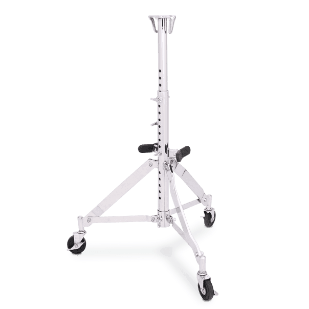 PEDESTAL PARA CONGA DOBLE LP, CON RODOS, ACERO CROMADO, MONTAJE TIPO DESLIZANTE