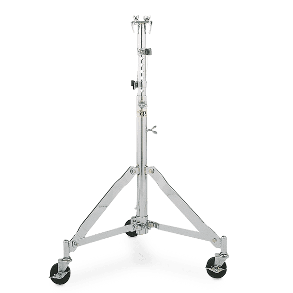 PEDESTAL PARA CONGA DOBLE LP, CON RODOS, ACERO CROMADO, MONTAJE TIPO OREJA