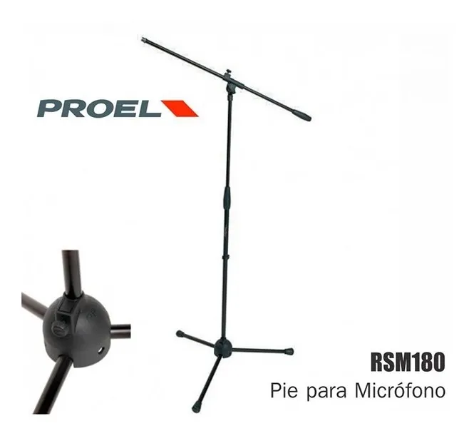PEDESTAL PARA MICROFONO PROEL, CON BRAZO, COLOR NEGRO