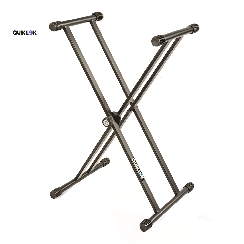 PEDESTAL PARA TECLADO QUIKLOK, CAPACIDAD DE 180 Lb, DOBLE BARRA, COLOR NEGRO