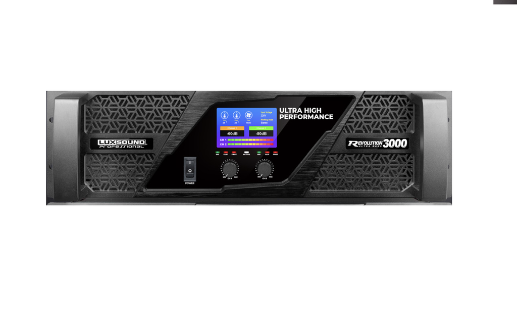PODER REVOLUTION LUXSOUND, 3500 WATTS, 2 CANALES, CON PANTALLA LCD,