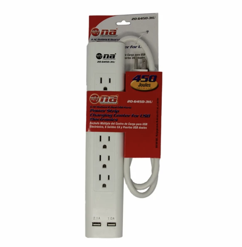 REGLETA NIPPON AMERICA, 6 SALIDAS, CON PROTECTOR 400 JOULES, COLOR BLANCO