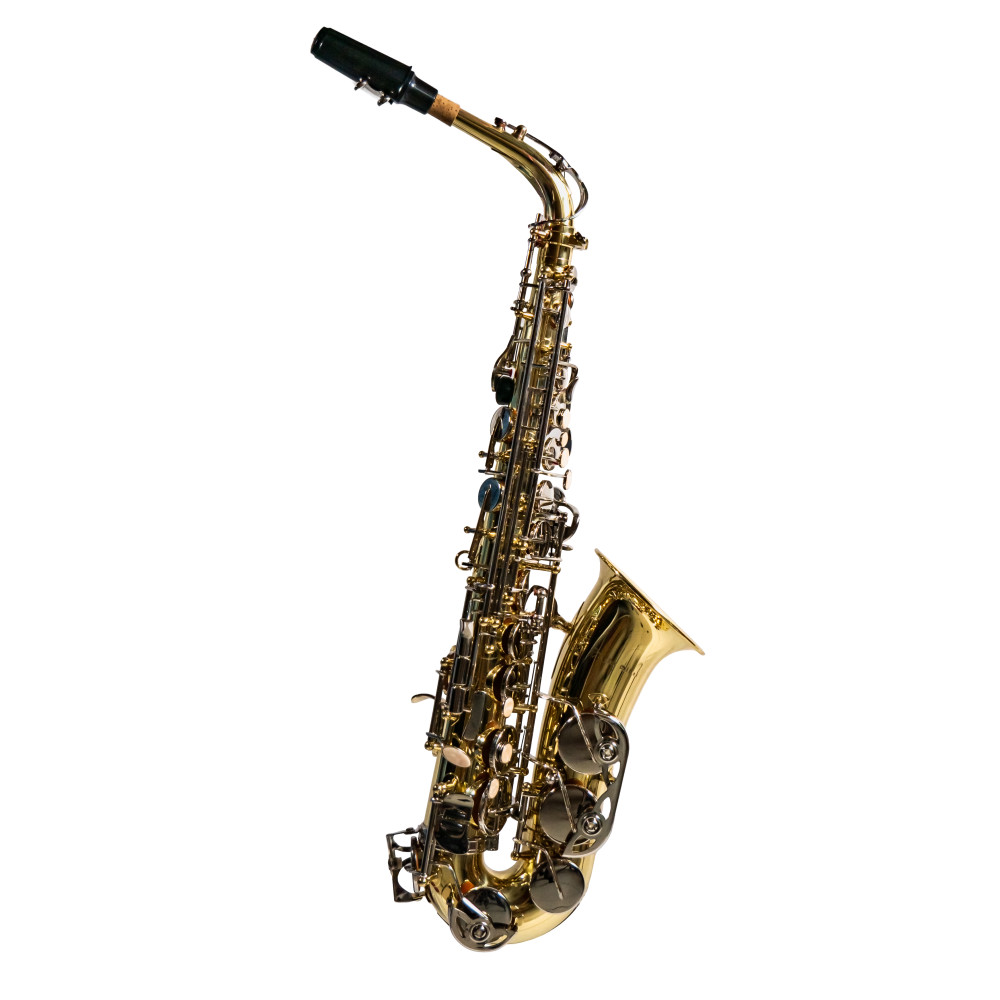 SAXOFON ALTO VIVALDI, LACADO CON LLAVES NIQUELADO, CON ESTUCHE Y ACCESORIOS