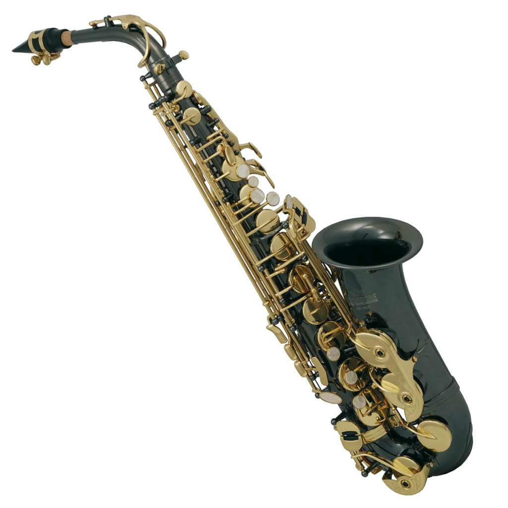 SAXOFON ALTO VIVALDI, NEGRO CON LLAVES DORADO, CON ESTUCHE Y ACCESORIOS