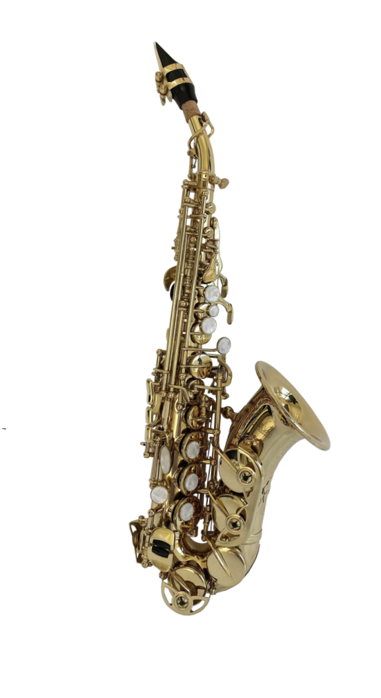 SAXOFÓN SOPRANO VIVALDI, CURVO, DORADO, CON ESTUCHE Y ACCESORIOS