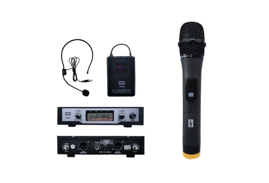 SET DE 2 MICROFONOS PROSOUND, DINAMICO, INALAMBRICO, 1 DE MANO Y 1 DE DIADEMA CON RECEPTOR