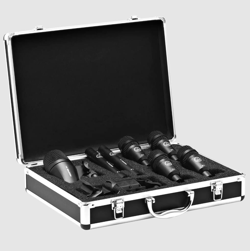 SET DE 7 MICROFONOS AKG, PARA BATERIA, 5 DINAMICOS, CLIPS Y HARD CASE