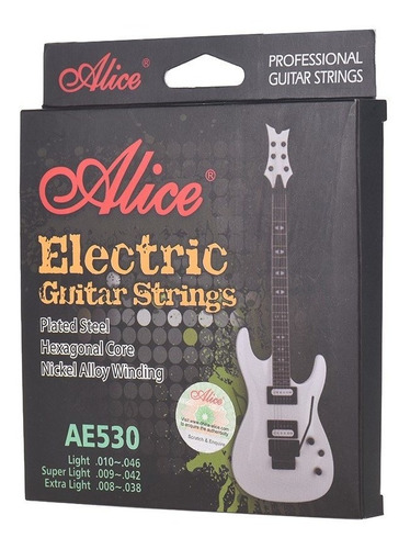 SET DE CUERDAS ALICE, PARA GUITARRA ELECTRICA, METAL, SUPER LIGHT .009/.042