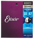 SET DE CUERDAS ELIXIR, PARA GUITARRA ACUSTICA, 80/20 BRONZE, CALIBRE 10-47,  POLYWEB,