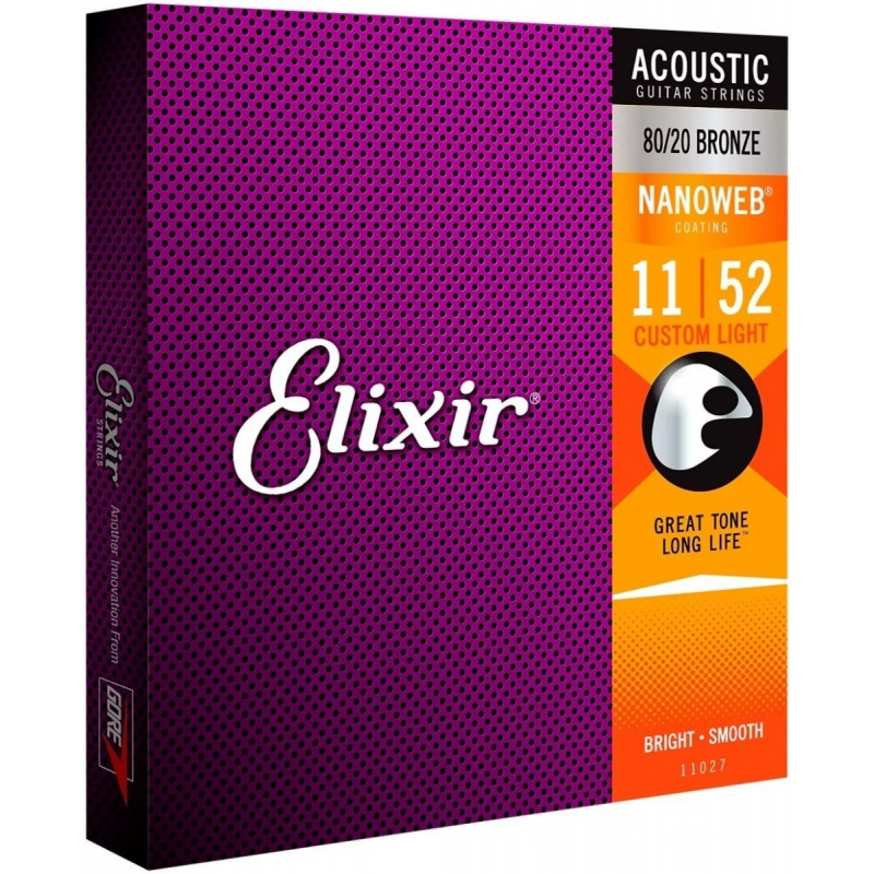 SET DE CUERDAS ELIXIR, CALIBRE 11 / 52, 80/20 BRONZE, NANOWEB, PARA GUITARRA ACUSTICA