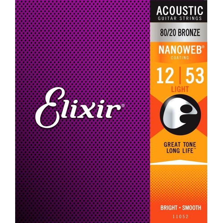 SET DE CUERDAS ELIXIR, PARA GUITARRA ACUSTICA,80/20 BRONZE, , CALIBRE 12-53, NANOWEB,