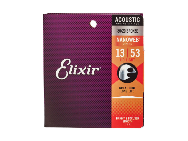 SET DE CUERDAS ELIXIR, CALIBRE 13 / 53, 80/20 BRONZE, NANOWEB, PARA GUITARRA ACUSTICA