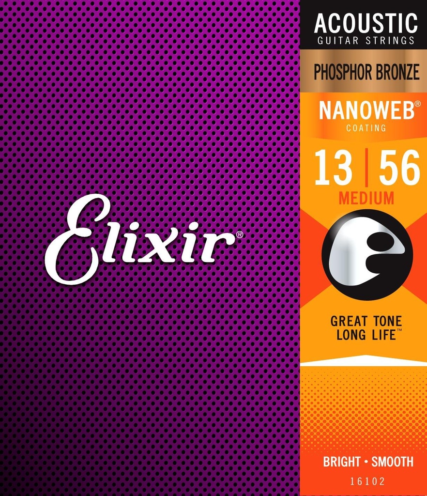 SET DE CUERDAS ELIXIR, NANOWEB COATING, PARA GUITARRA ACUSTICA, METAL, CALIBRE 013/056