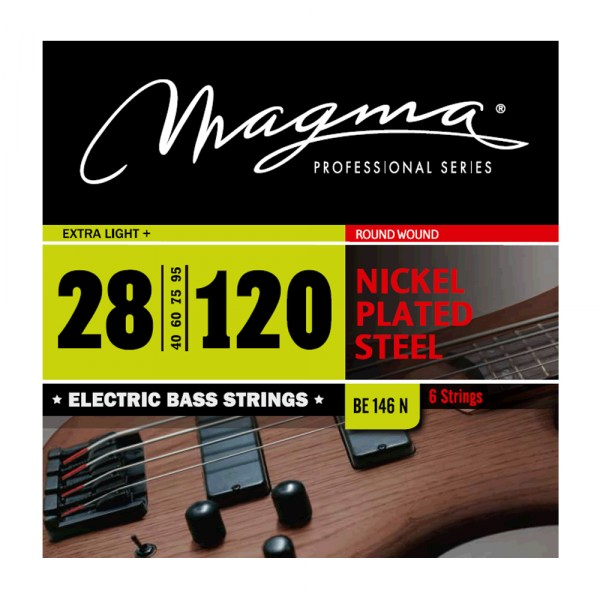 SET DE CUERDAS MAGMA, PARA BAJO ELECTRICO, METAL, CALIBRE .28/120, 6 CUERDAS, EXTRA LIGHT, PLATED STEEL