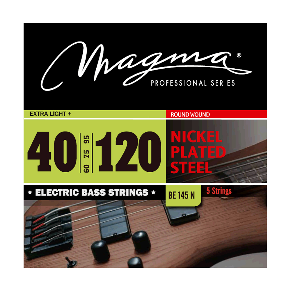 SET DE CUERDAS MAGMA, PARA BAJO ELECTRICO, METAL, CALIBRE .40/120, 5 CUERDAS, EXTRA LIGHT, PLATED STEEL